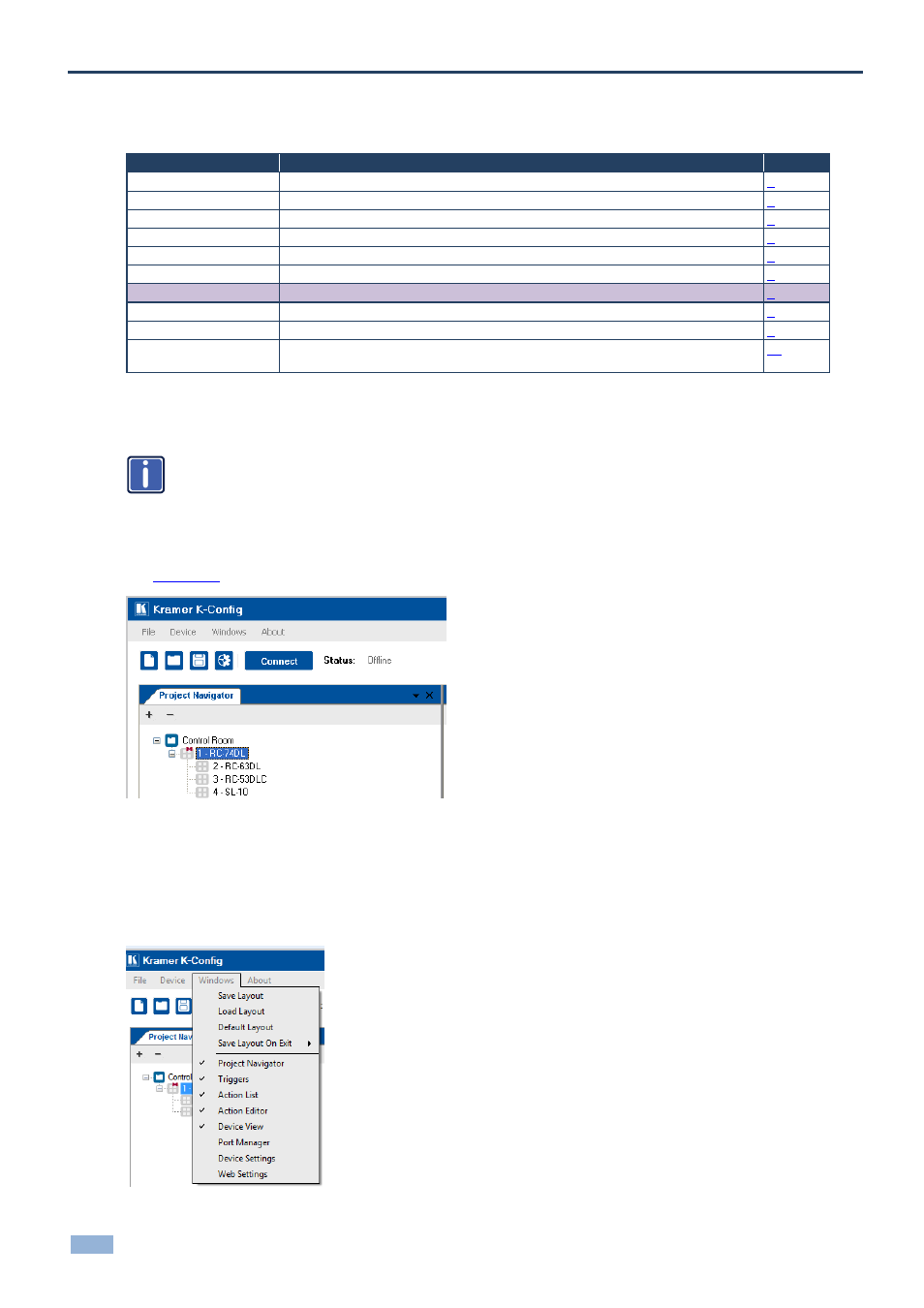 Figure 101: the control room example, Figure 102: select the port manager | Kramer Electronics WP-501 User Manual | Page 67 / 137