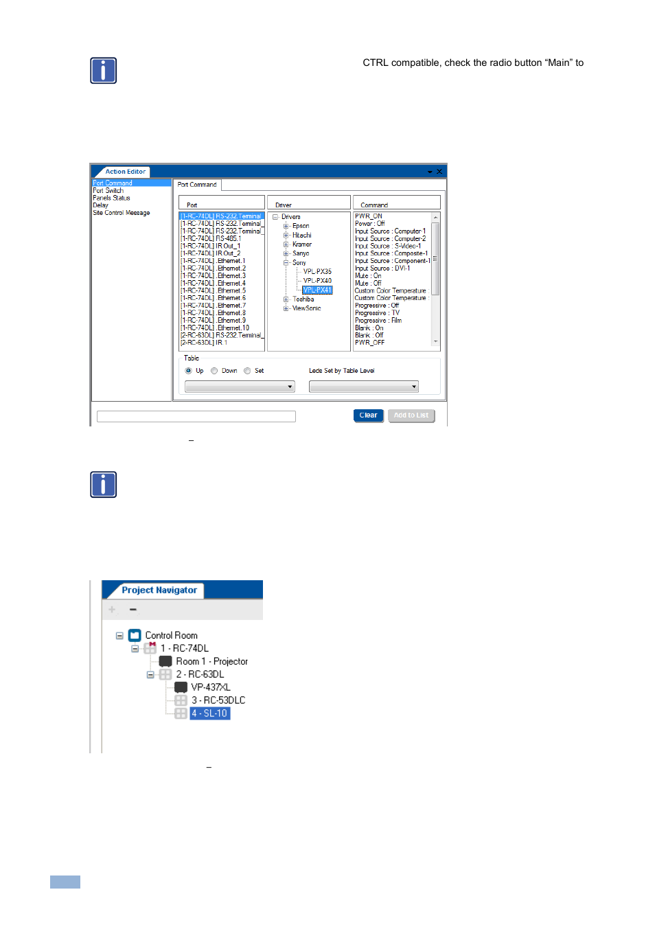 Figure 109: action editor, Automatic driver selection, Figure 110: project navigator | Display of the assigned drivers | Kramer Electronics WP-501 User Manual | Page 71 / 137
