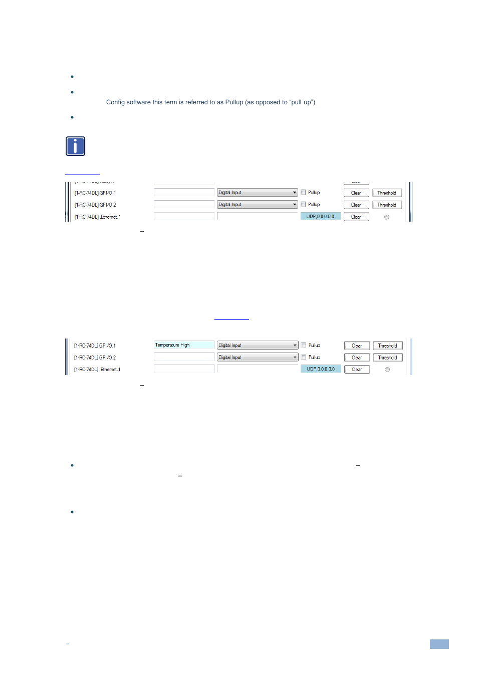 2 setting the functionality of the gpi/o port, 1 digital input, Setting the functionality of the gpi/o port | Figure 111: port manager, Master rc gpi/o ports, Figure 112: port manager, Selecting digital input for a temperature sensor | Kramer Electronics WP-501 User Manual | Page 72 / 137