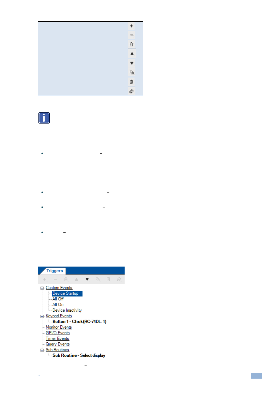 1 the custom events, The custom events, Figure 121: custom events | Selecting the device startup trigger | Kramer Electronics WP-501 User Manual | Page 78 / 137