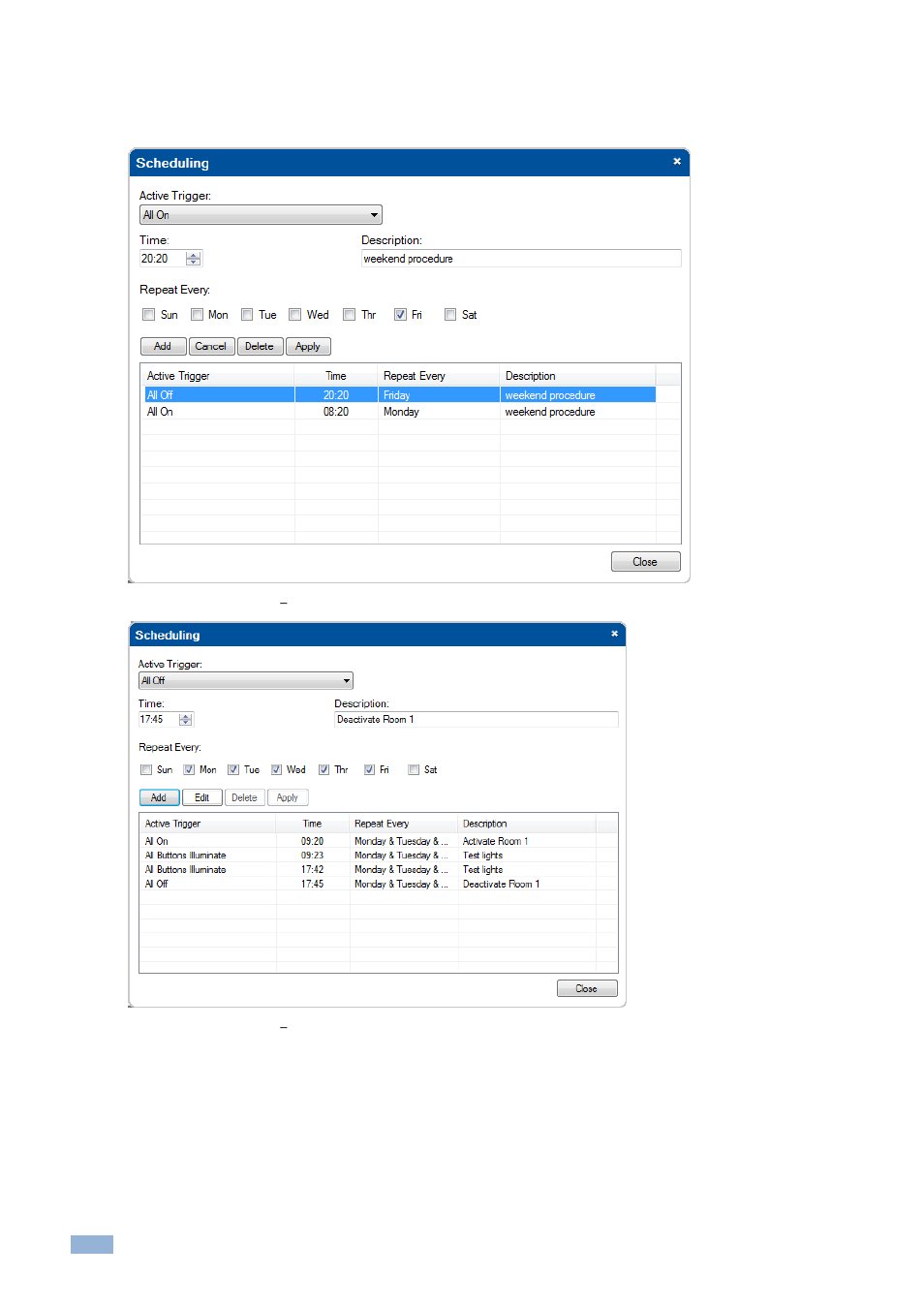 2 keypad events, Keypad events, Figure 128: custom events | The scheduling example 1, Figure 129: custom events, The scheduling example 2 | Kramer Electronics WP-501 User Manual | Page 81 / 137