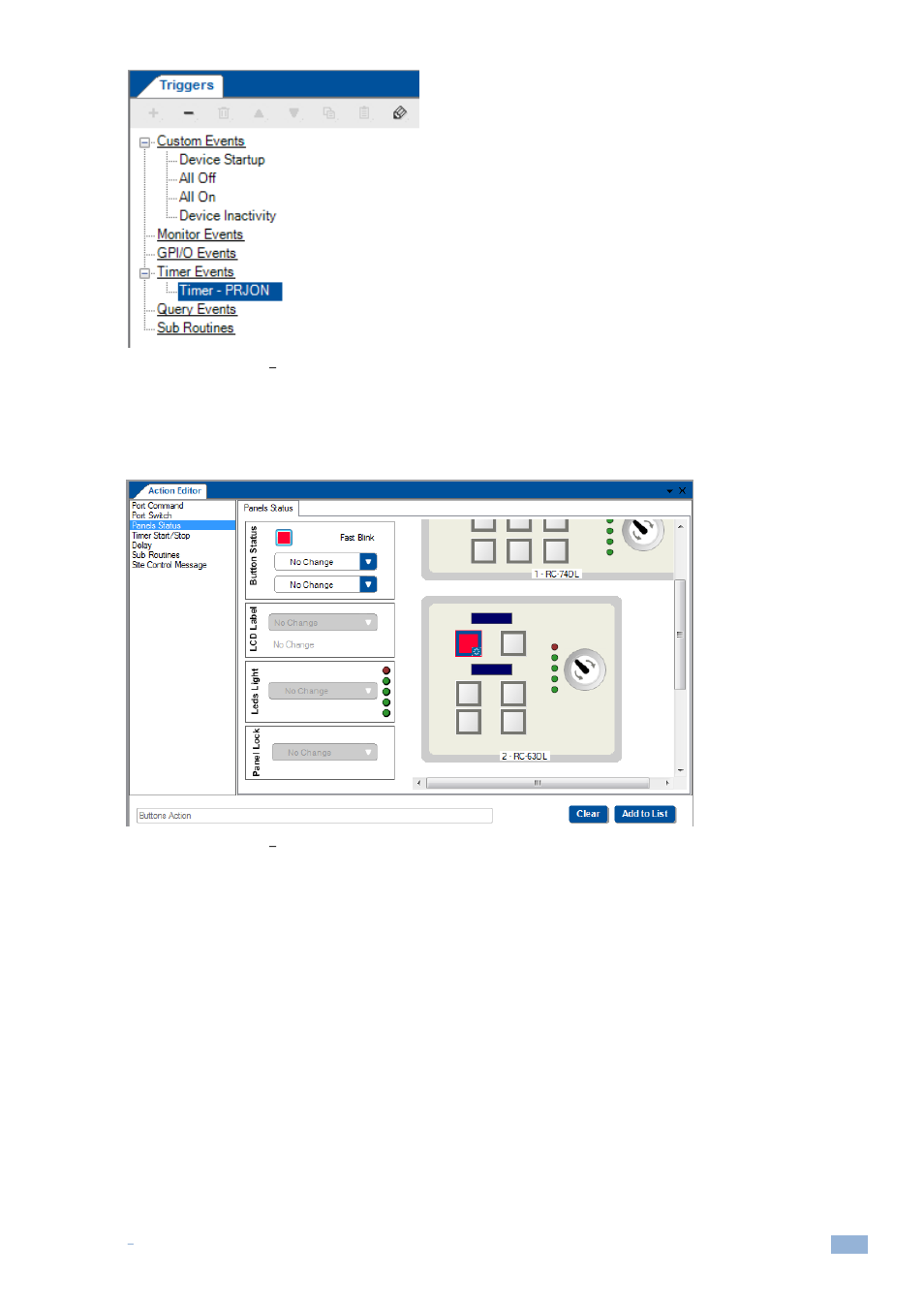 Figure 148: timer events, The timer trigger in the triggers list, Figure 149: timer events | Adding button status | Kramer Electronics WP-501 User Manual | Page 90 / 137