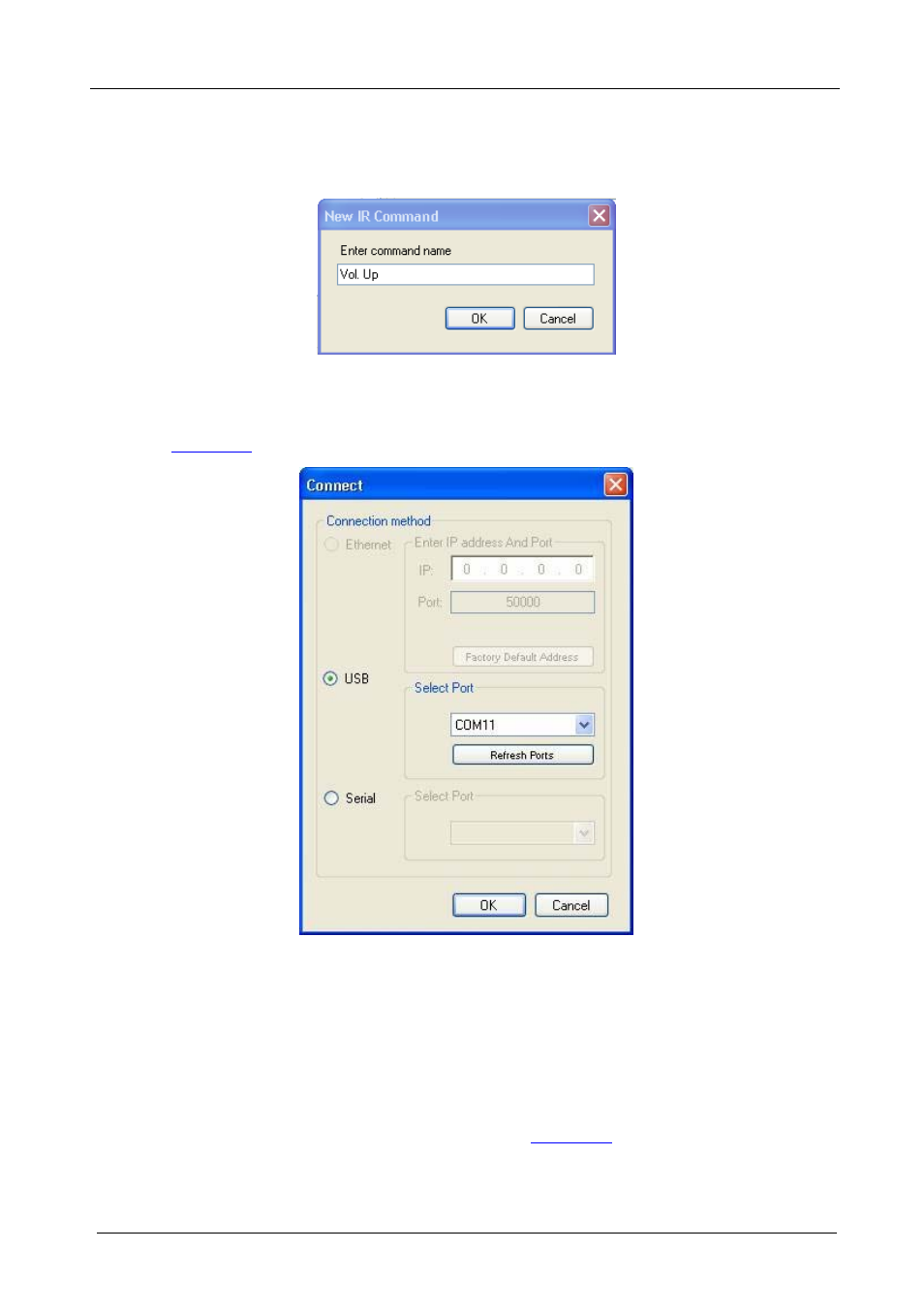 Figure 11: new ir command window, Figure 12: connect to ir capture device window | Kramer Electronics SV-551 User Manual | Page 20 / 51