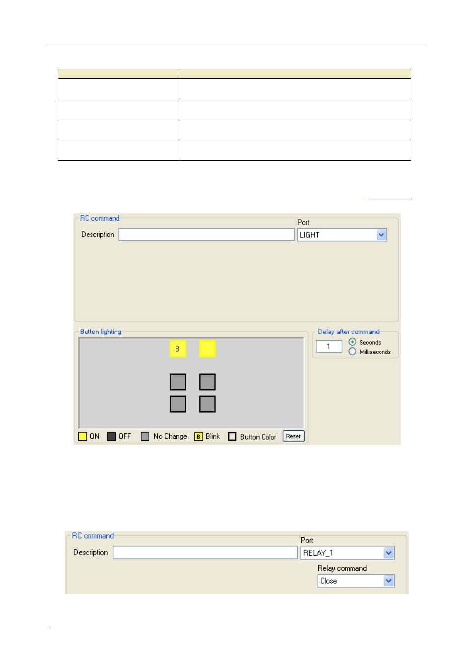 2 the light rc command area, 3 the relay port rc command area, Figure 22: light rc command area | Figure 23: relay port rc command area, Table 6 | Kramer Electronics SV-551 User Manual | Page 28 / 51