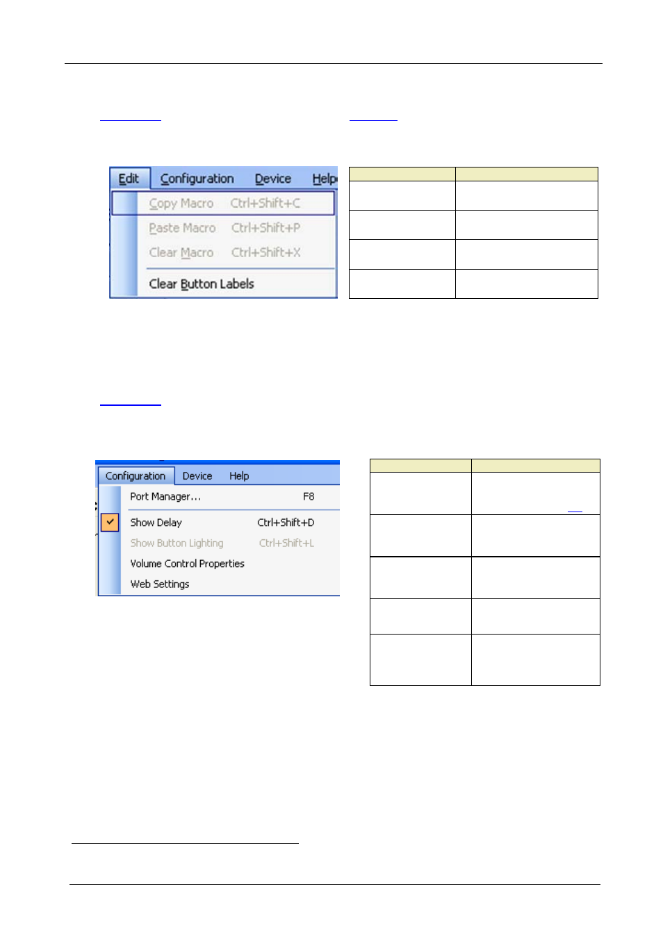 2 the edit menu, 3 the configuration menu, The edit menu | The configuration menu, Figure 45: the edit menu, Figure 46: the configuration menu, Table 8: edit menu features, Table 9: configuration menu features | Kramer Electronics SV-551 User Manual | Page 42 / 51