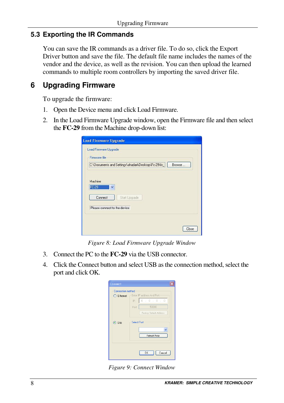 6 upgrading firmware | Kramer Electronics FC-29 User Manual | Page 10 / 13