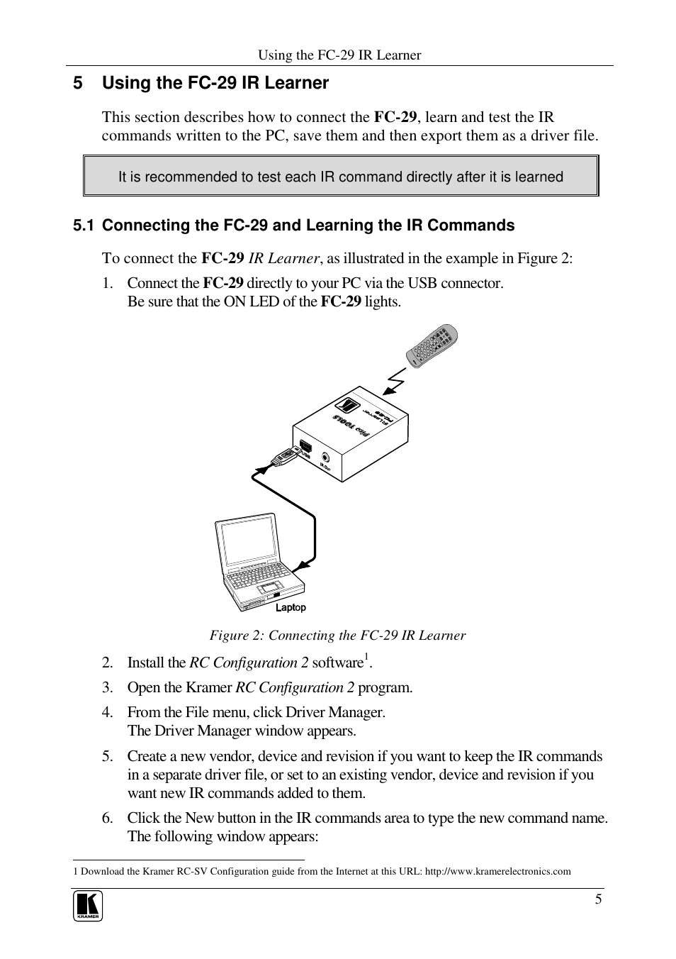 5 using the fc-29 ir learner | Kramer Electronics FC-29 User Manual | Page 7 / 13