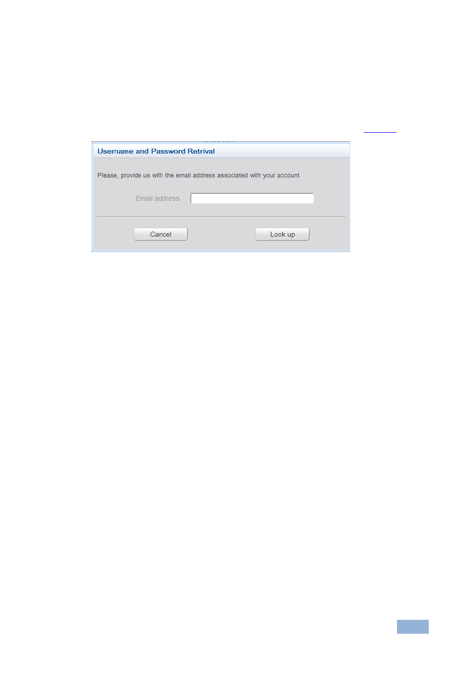 2 retrieving a lost user name or password, Retrieving a lost user name or password, Figure 2: username and password retrieval window | Kramer Electronics K-Touch User Manual | Page 7 / 18