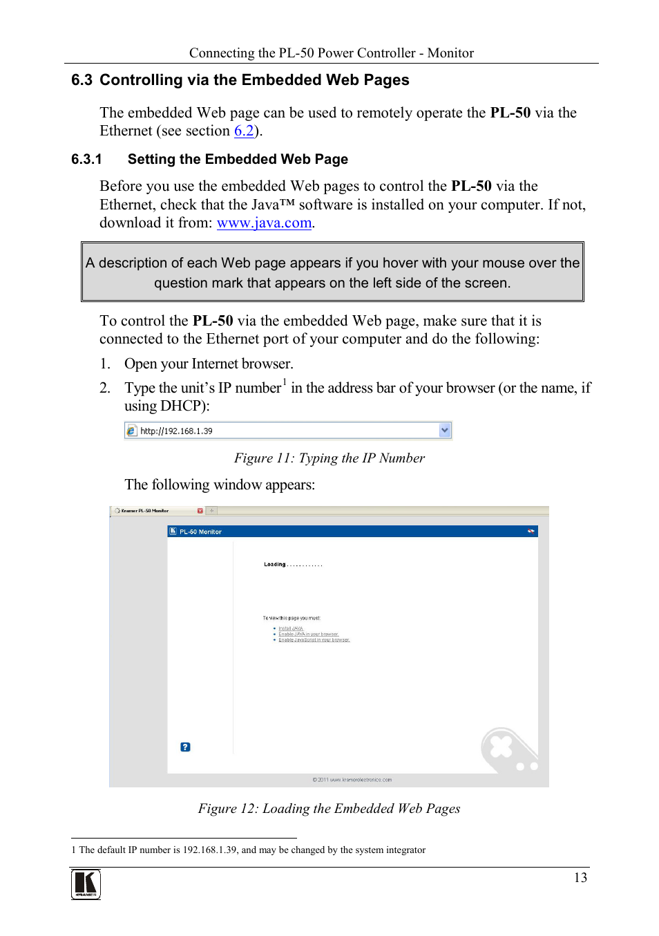 Figure 11: typing the ip number | Kramer Electronics PL-50 User Manual | Page 17 / 52