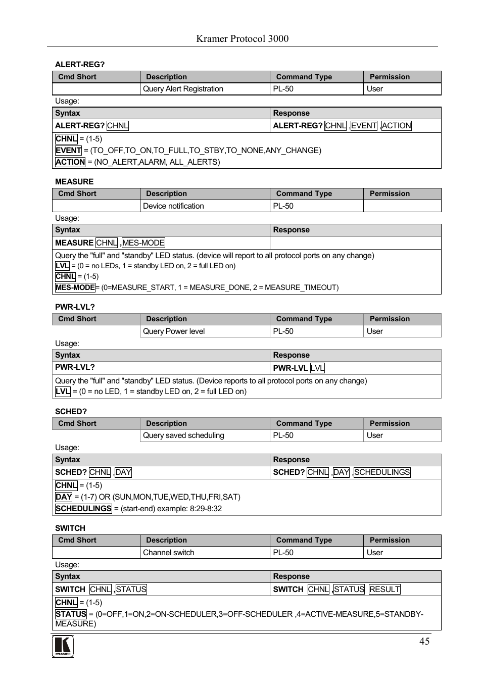 Kramer protocol 3000 | Kramer Electronics PL-50 User Manual | Page 49 / 52