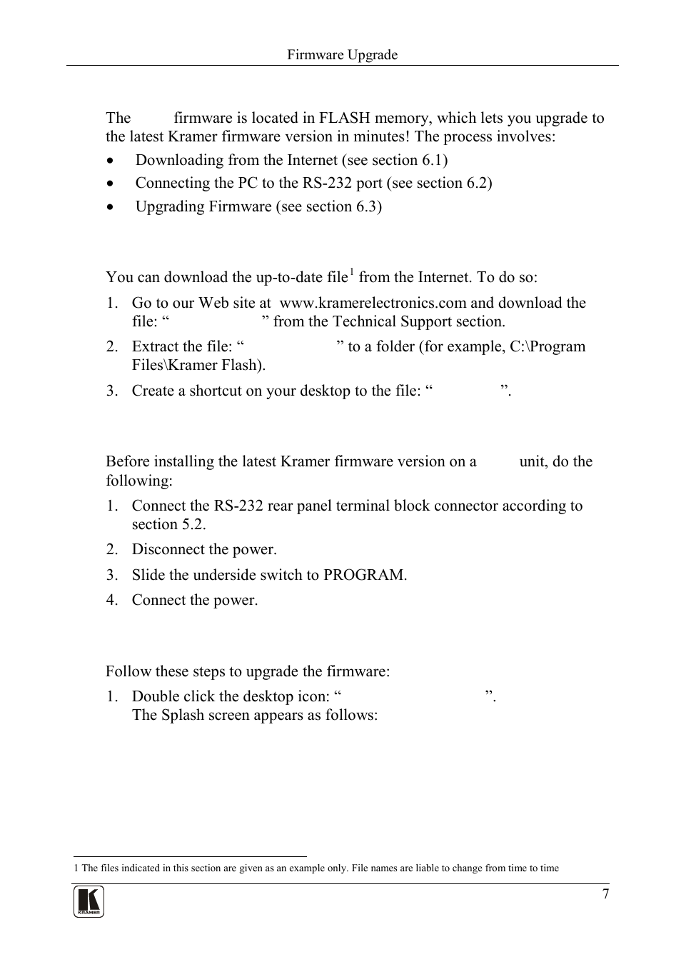 6 firmware upgrade, 1 downloading from the internet, 2 connecting the pc to the rs-232 port | 3 upgrading firmware, Firmware upgrade, Downloading from the internet, Connecting the pc to the rs-232 port, Upgrading firmware, 6firmware upgrade | Kramer Electronics PL-8 User Manual | Page 10 / 23