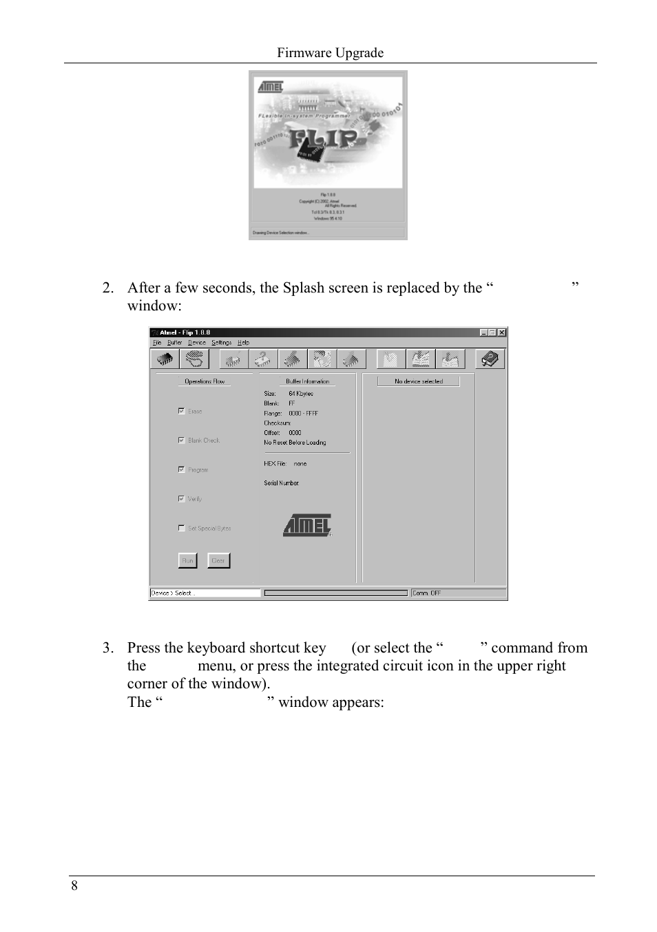 Figure 6: splash screen, Figure 7: atmel – flip window | Kramer Electronics PL-8 User Manual | Page 11 / 23