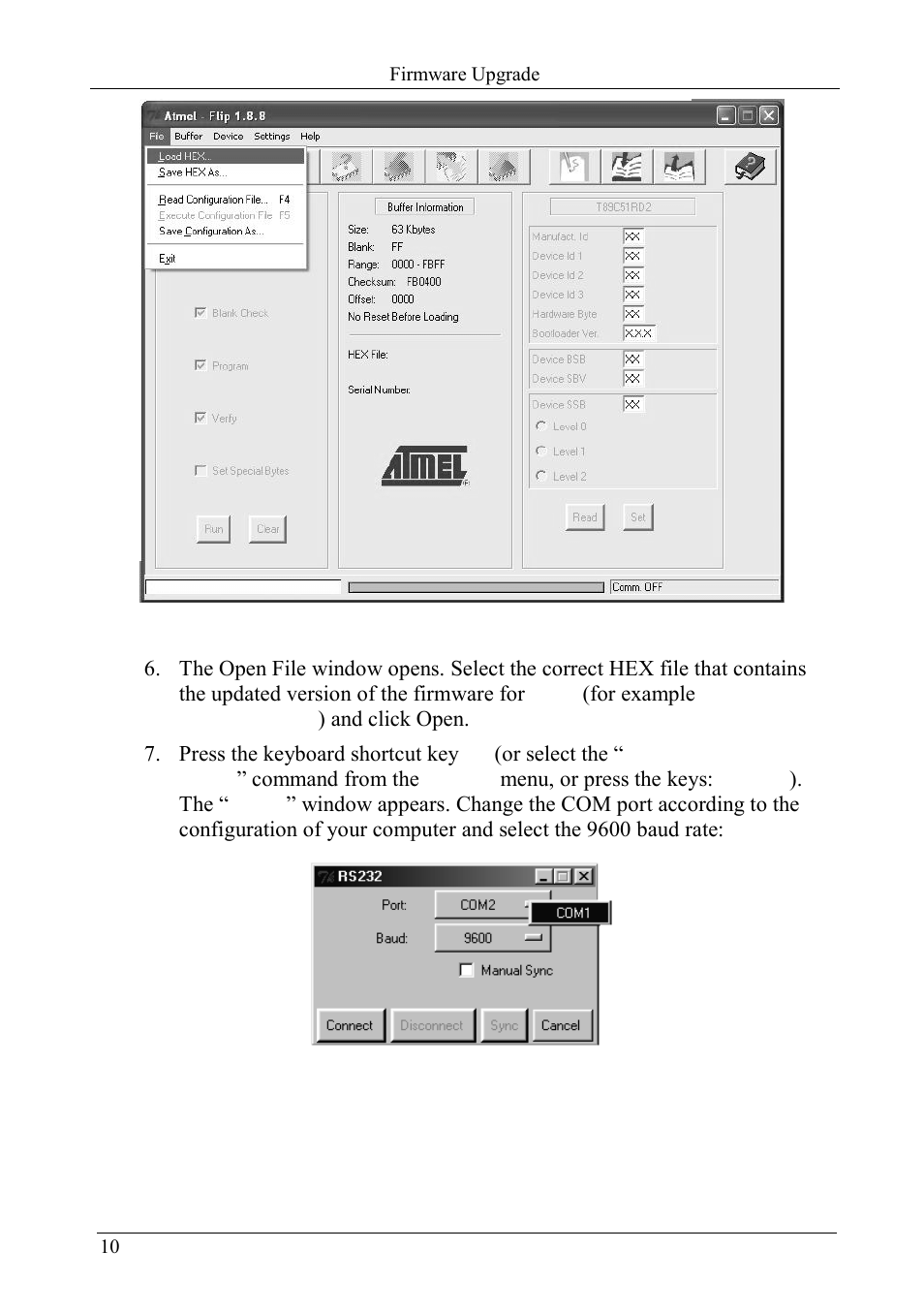 Figure 10: loading the hex, Figure 11: rs-232 window | Kramer Electronics PL-8 User Manual | Page 13 / 23