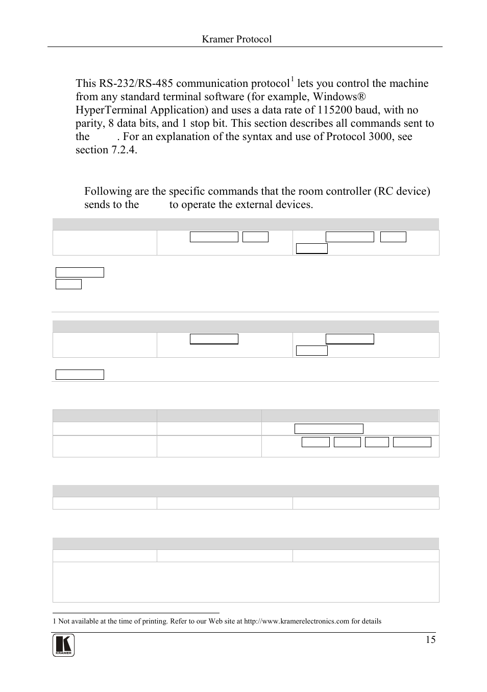 2 pl-8 commands in protocol 3000, 1 operating commands, 2 identification commands | 3 reset command, 4 k-net management commands, Pl-8 commands in protocol 3000, Operating commands, Identification commands, Reset command, K-net management commands | Kramer Electronics PL-8 User Manual | Page 18 / 23