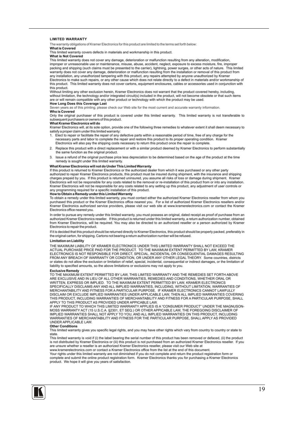 Kramer Electronics PL-8 User Manual | Page 22 / 23