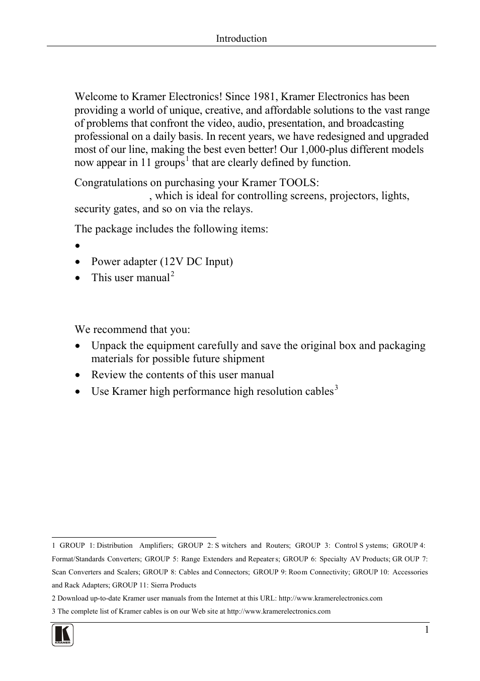 1 introduction, 2 getting started, Introduction | Getting started | Kramer Electronics PL-8 User Manual | Page 4 / 23