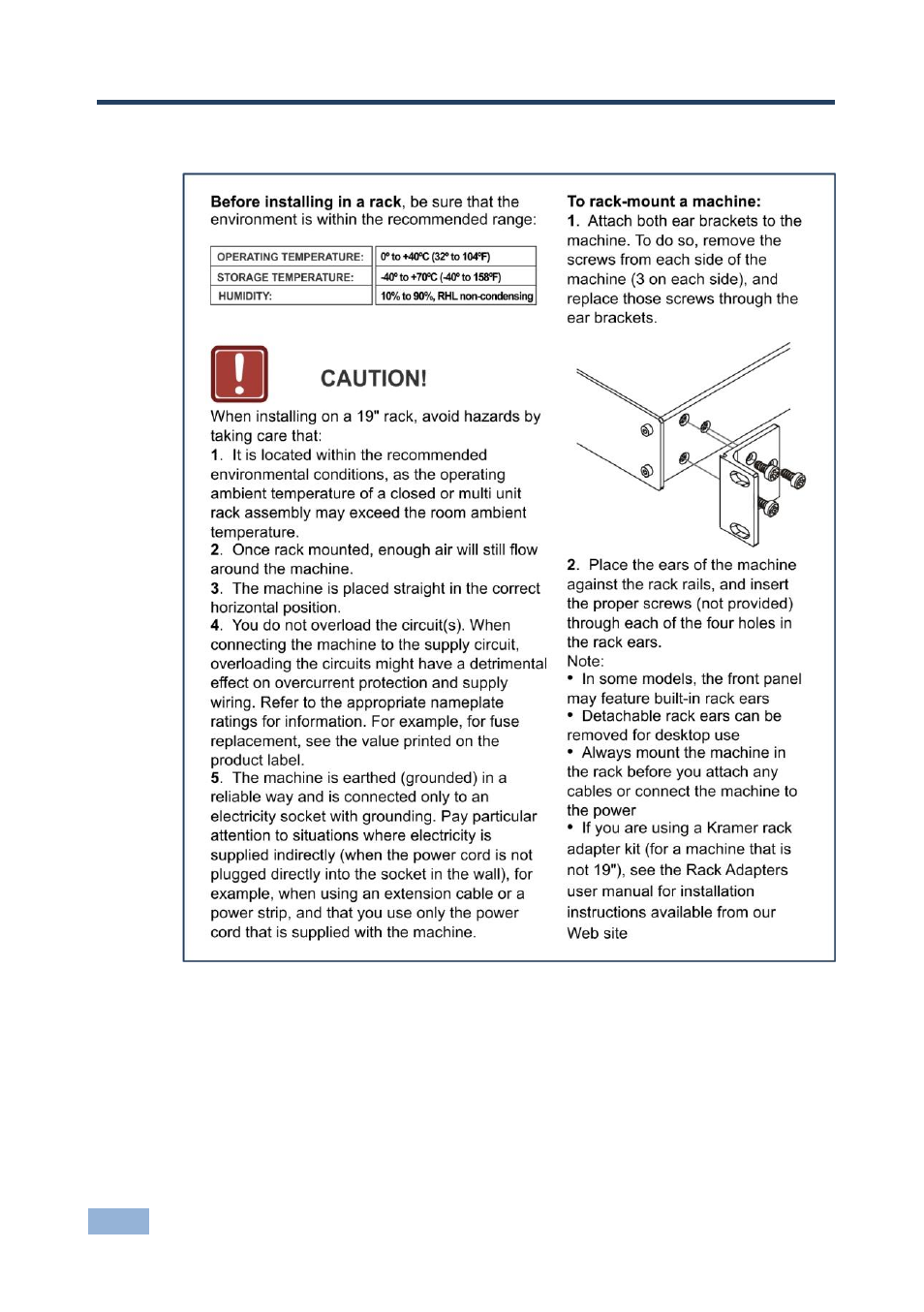 5 installing in a rack, Installing in a rack, 5installing in a rack | Kramer Electronics RB-6 User Manual | Page 12 / 38
