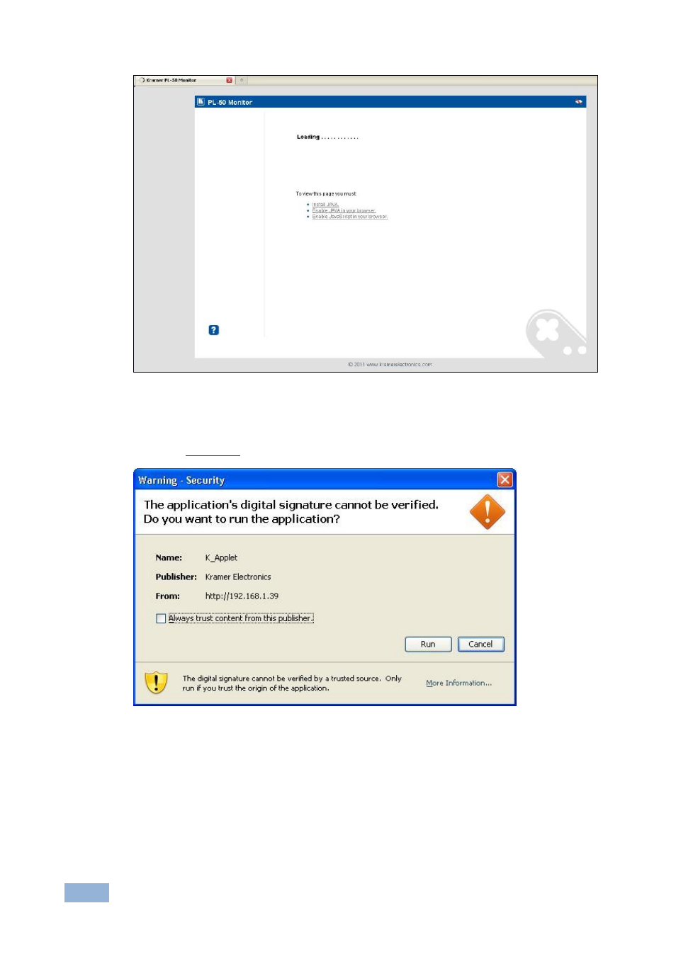 Figure 13: security warning, Figure 12 | Kramer Electronics RB-6 User Manual | Page 24 / 38