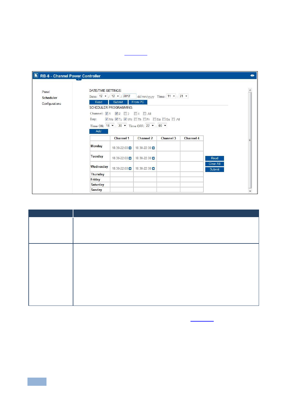 3 the scheduler page | Kramer Electronics RB-6 User Manual | Page 26 / 38