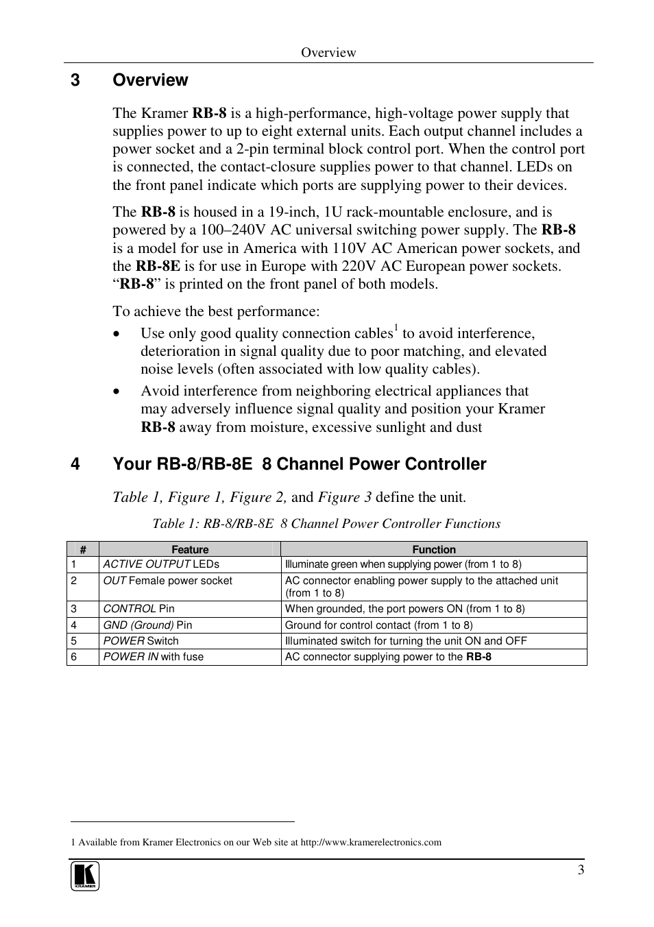 3overview, 4your rb-8/rb-8e 8 channel power controller | Kramer Electronics RB-8 User Manual | Page 5 / 11