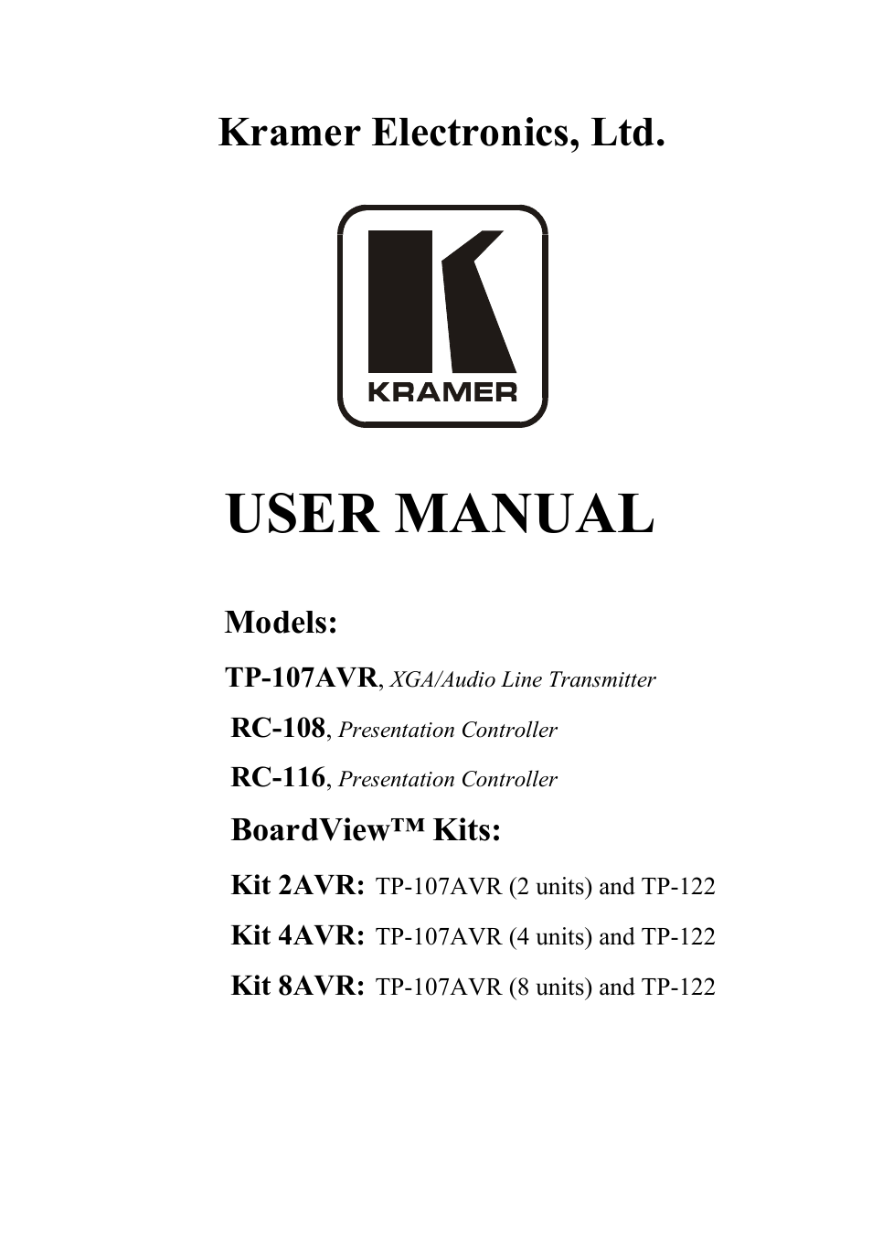 Kramer Electronics TP-107AVR User Manual | 34 pages