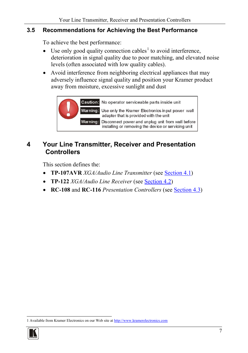 Recommendations for achieving the best performance | Kramer Electronics TP-107AVR User Manual | Page 10 / 34