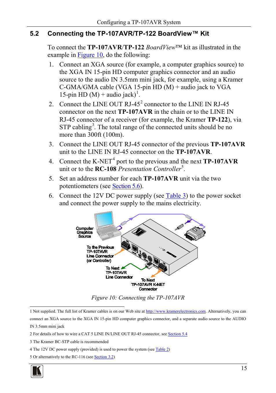 2 connecting the tp-107avr/tp-122 boardview™ kit, Connecting the tp-107avr/tp-122 boardview™ kit, Figure 10: connecting the tp-107avr | N 5.2 | Kramer Electronics TP-107AVR User Manual | Page 18 / 34