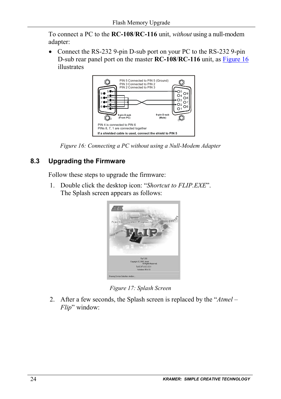 3 upgrading the firmware, Upgrading the firmware, Figure 17: splash screen | N 8.3 | Kramer Electronics TP-107AVR User Manual | Page 27 / 34