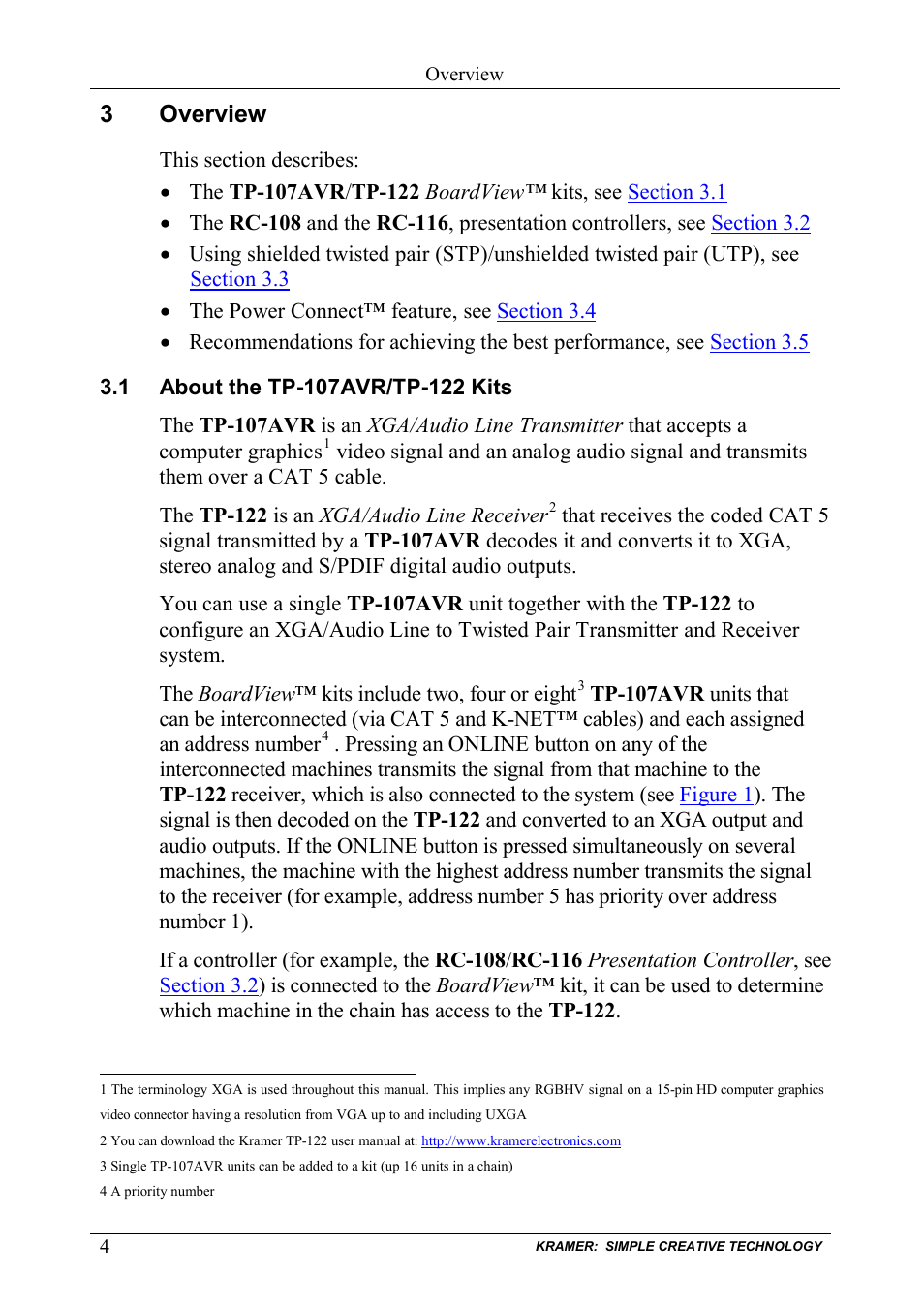 3 overview, 1 about the tp-107avr/tp-122 kits, Overview | About the tp-107avr/tp-122 kits, 3overview | Kramer Electronics TP-107AVR User Manual | Page 7 / 34