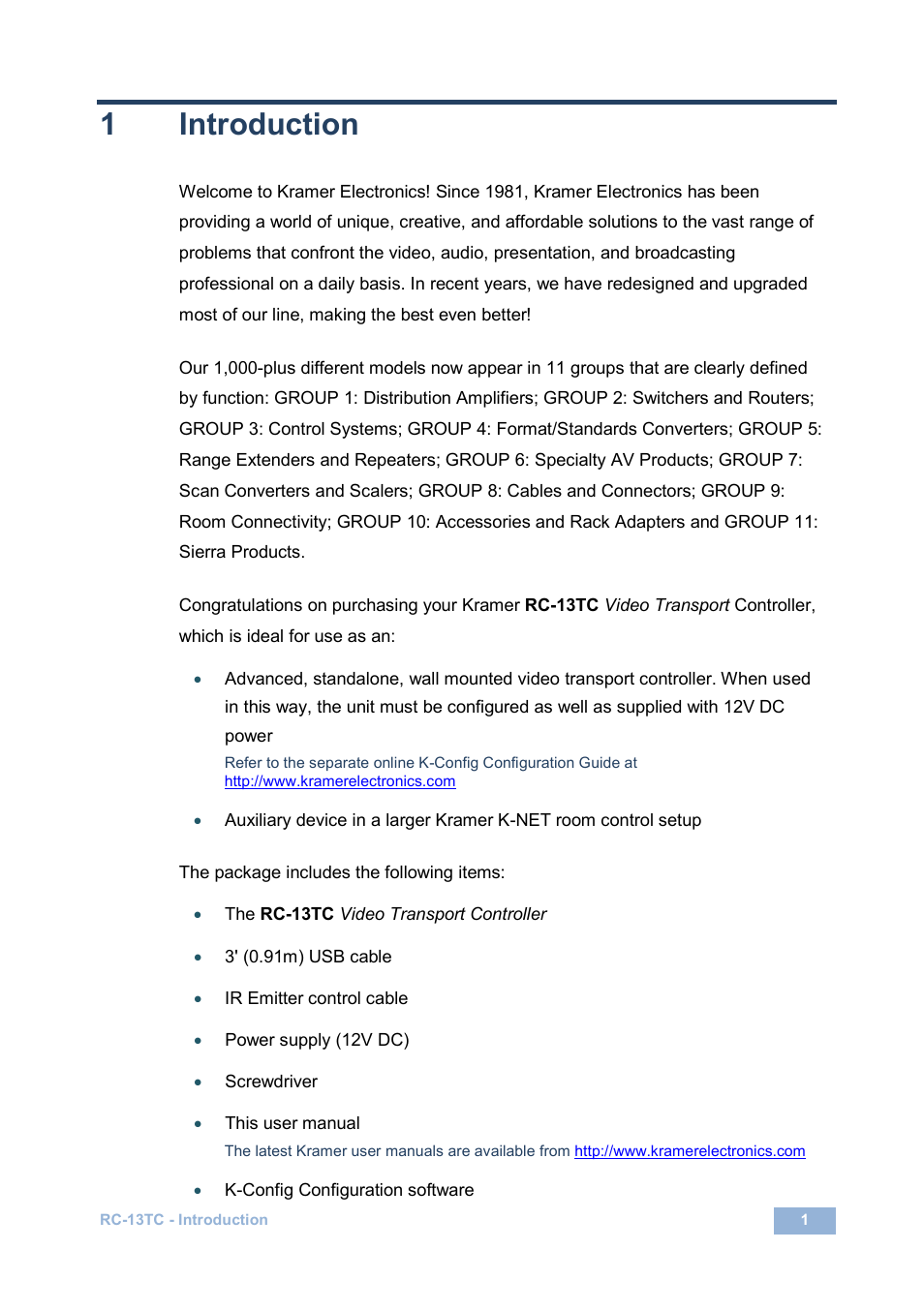 1 introduction, Introduction, 1introduction | Kramer Electronics RC-13TC User Manual | Page 3 / 16