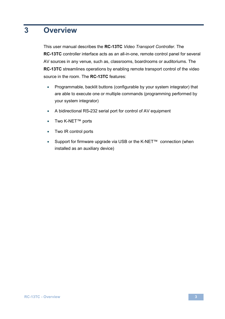 3 overview, Overview, 3overview | Kramer Electronics RC-13TC User Manual | Page 5 / 16