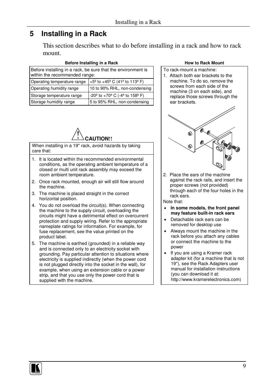 5 installing in a rack, Installing in a rack | Kramer Electronics RC-80 User Manual | Page 12 / 35