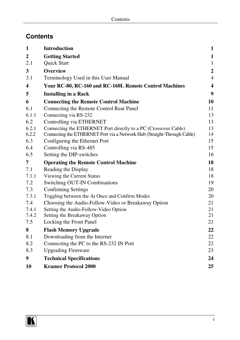 Kramer Electronics RC-80 User Manual | Page 2 / 35