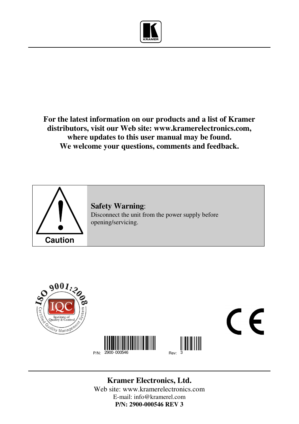 Kramer electronics, ltd, Caution, Safety warning | Kramer Electronics RC-2C User Manual | Page 11 / 11