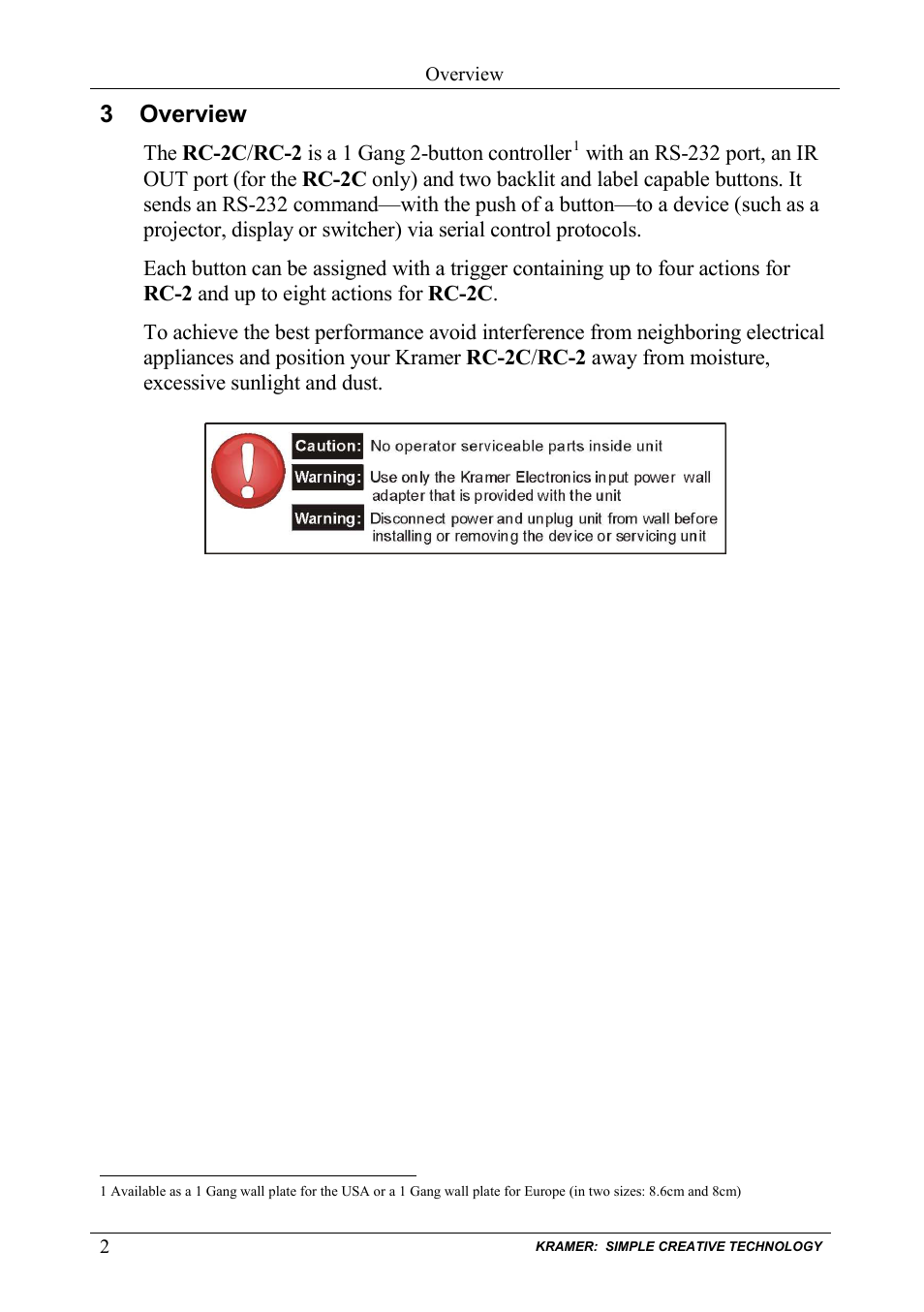3 overview, Overview | Kramer Electronics RC-2C User Manual | Page 4 / 11