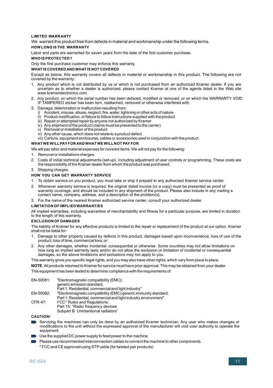 Kramer Electronics RC-52A User Manual | Page 13 / 14