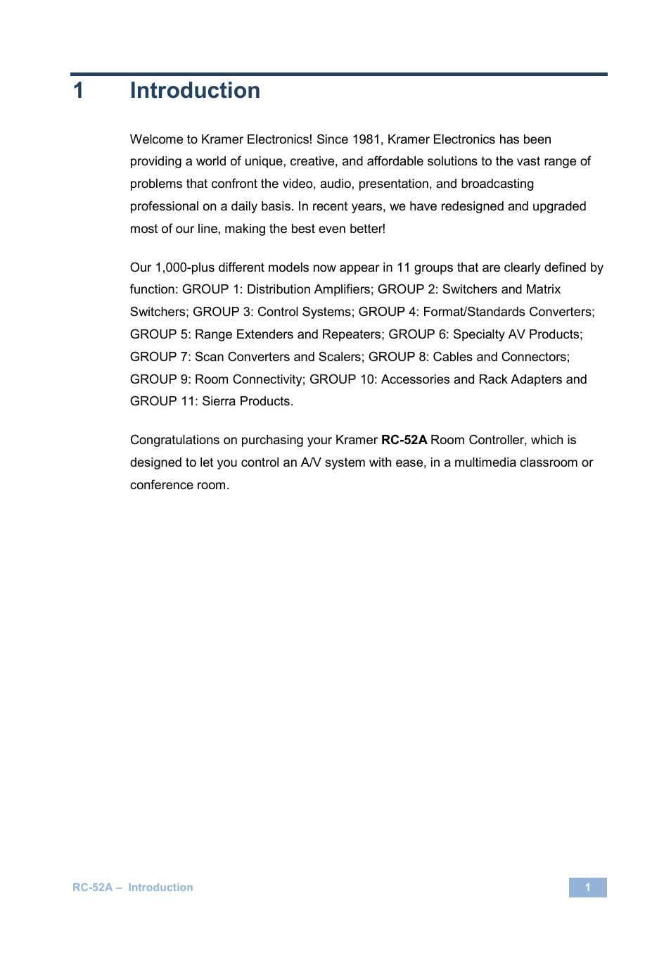 1 introduction, Introduction, 1introduction | Kramer Electronics RC-52A User Manual | Page 3 / 14