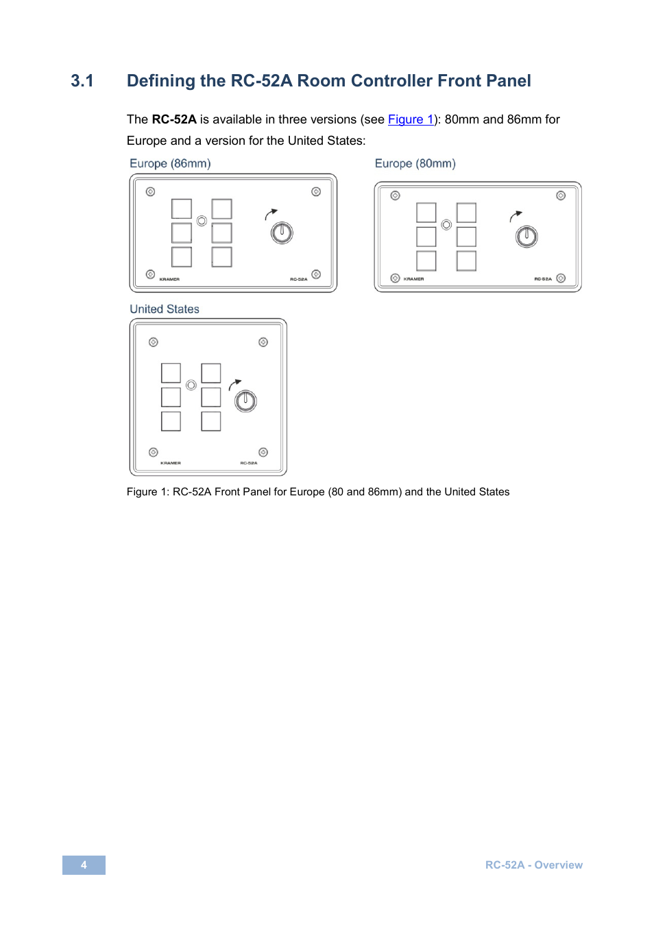 1 defining the rc-52a room controller front panel, Defining the rc-52a room controller front panel | Kramer Electronics RC-52A User Manual | Page 6 / 14
