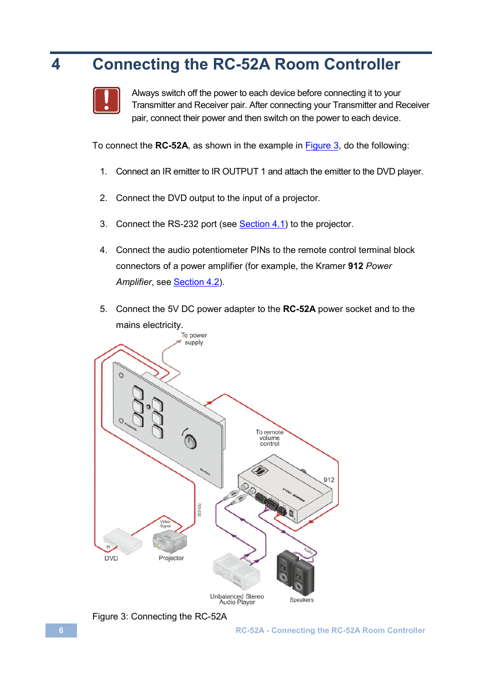 4 connecting the rc-52a room controller, Connecting the rc-52a room controller, Figure 3: connecting the rc-52a | 4connecting the rc-52a room controller | Kramer Electronics RC-52A User Manual | Page 8 / 14