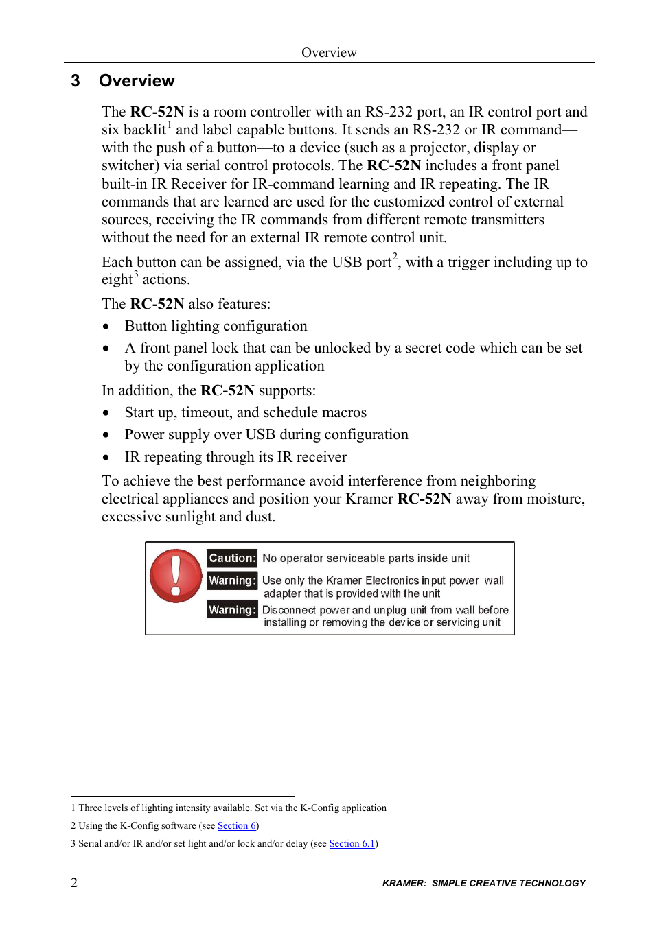 3 overview, Overview | Kramer Electronics RC-52N User Manual | Page 4 / 10