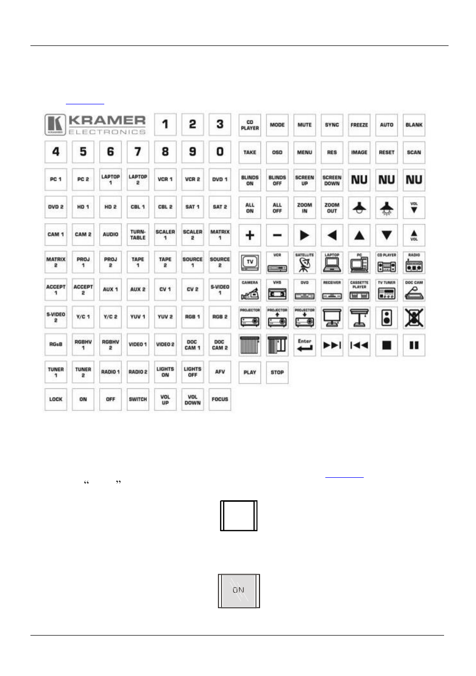 Figure 7: sample button label sheet, Figure 8: button cap orientation, Figure 9: inserting the label | Kramer Electronics RC-53DLC User Manual | Page 13 / 18
