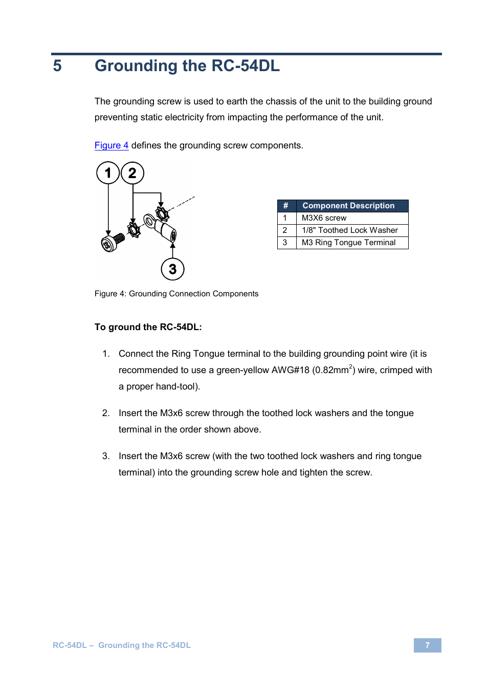 5 grounding the rc-54dl, Grounding the rc-54dl, Figure 4: grounding connection components | 5grounding the rc-54dl | Kramer Electronics RC-54DL User Manual | Page 9 / 18
