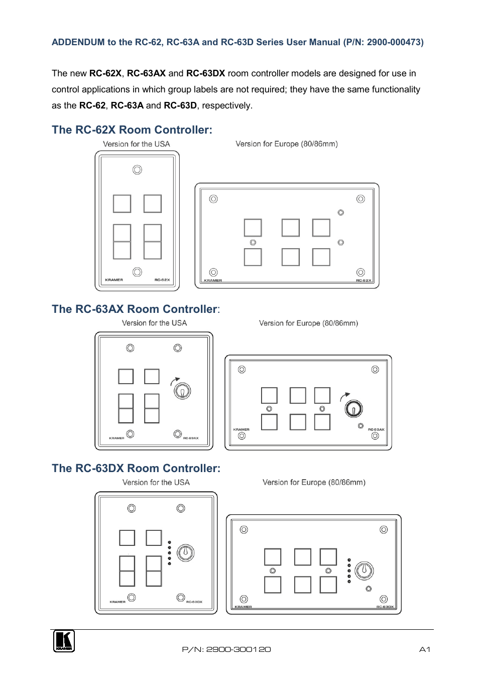 The rc-62x room controller, The rc-63ax room controller, The rc-63dx room controller | Kramer Electronics RC-63DL User Manual | Page 4 / 26