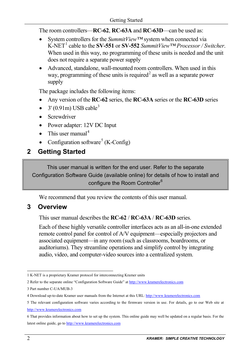 2 getting started, 3 overview, Getting started | Overview | Kramer Electronics RC-63DL User Manual | Page 6 / 26