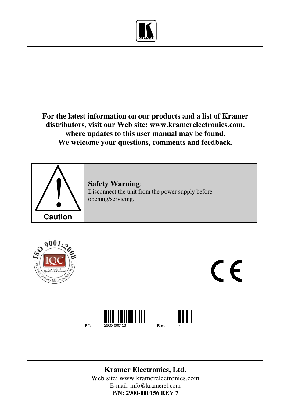 Kramer electronics, ltd, Caution, Safety warning | Kramer Electronics RC-8iR User Manual | Page 17 / 17