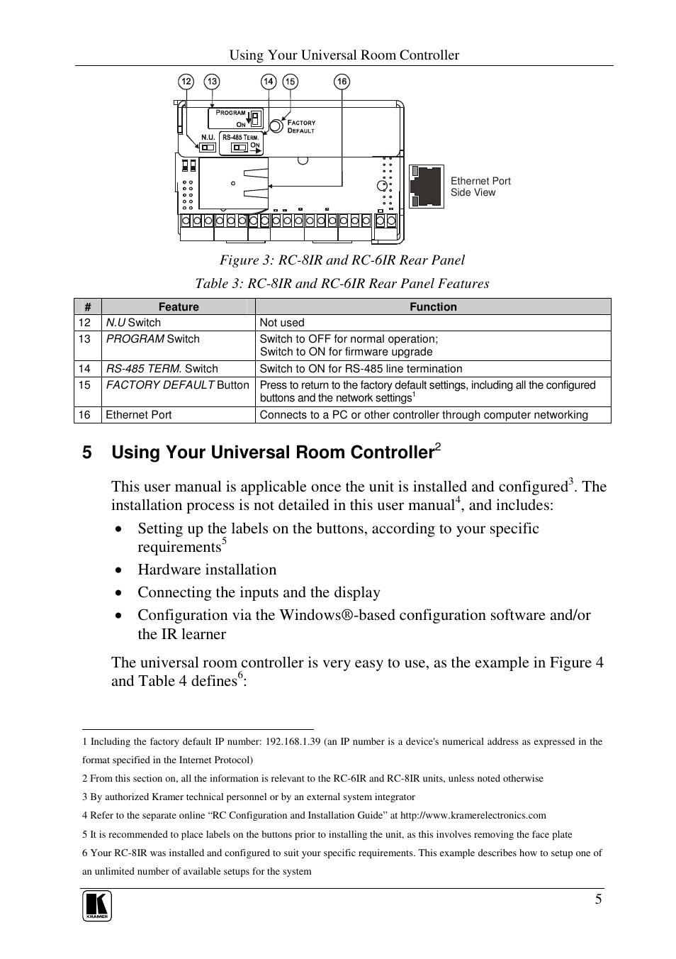5 using your universal room controller | Kramer Electronics RC-8iR User Manual | Page 7 / 17
