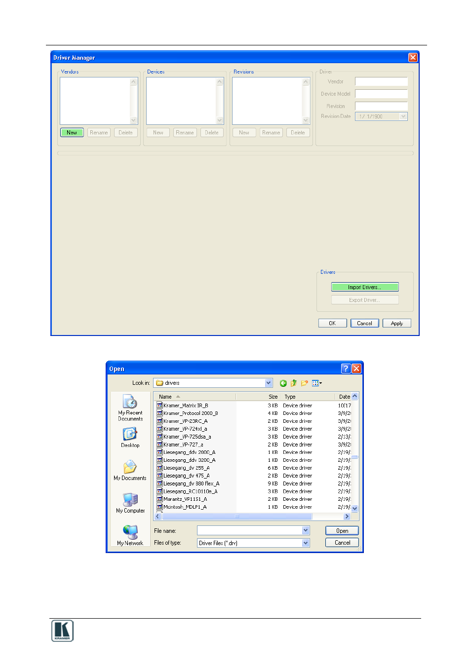 Figure 5: importing a kramer driver file, Figure 4, Figure 5 | Kramer Electronics RC-8iR User Manual | Page 13 / 54