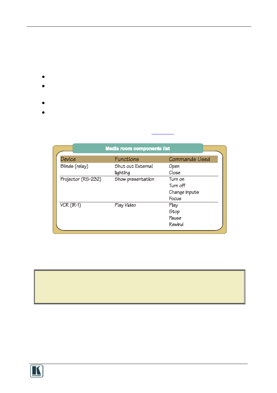 3 initial planning, Initial planning, Figure 1: media room components list | Kramer Electronics RC-8iR User Manual | Page 9 / 54