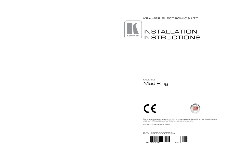 Installation instructions, Mud ring | Kramer Electronics WP-501 User Manual | Page 2 / 2