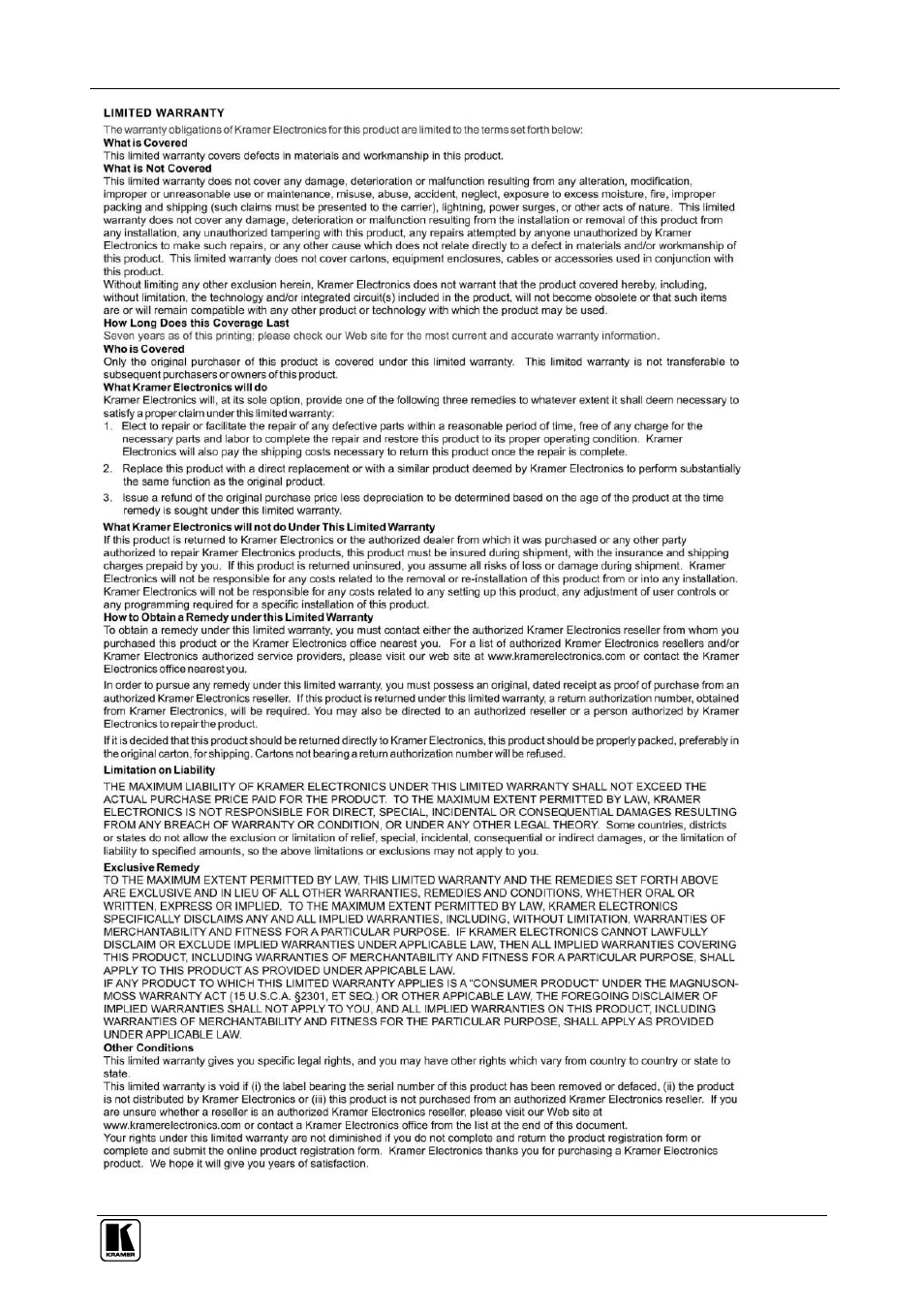 Kramer Electronics RC-74DL User Manual | Page 18 / 19